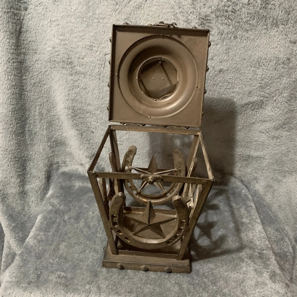 Rustic Metal Horseshoe Texas Star Lantern Western Farmhouse Decor Bronze 13.5in